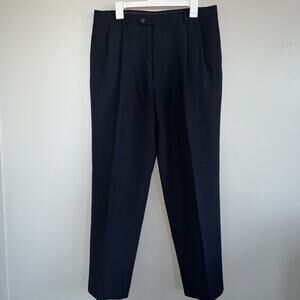 Vintage Austin Reed 34x32 Men’s Pleated Dress Pants Navy Blue Trousers London